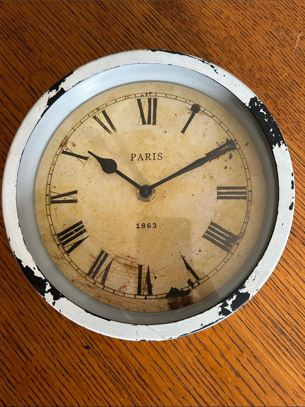 Paris 1863 Vintage Style Wall Clock in Distressed White
